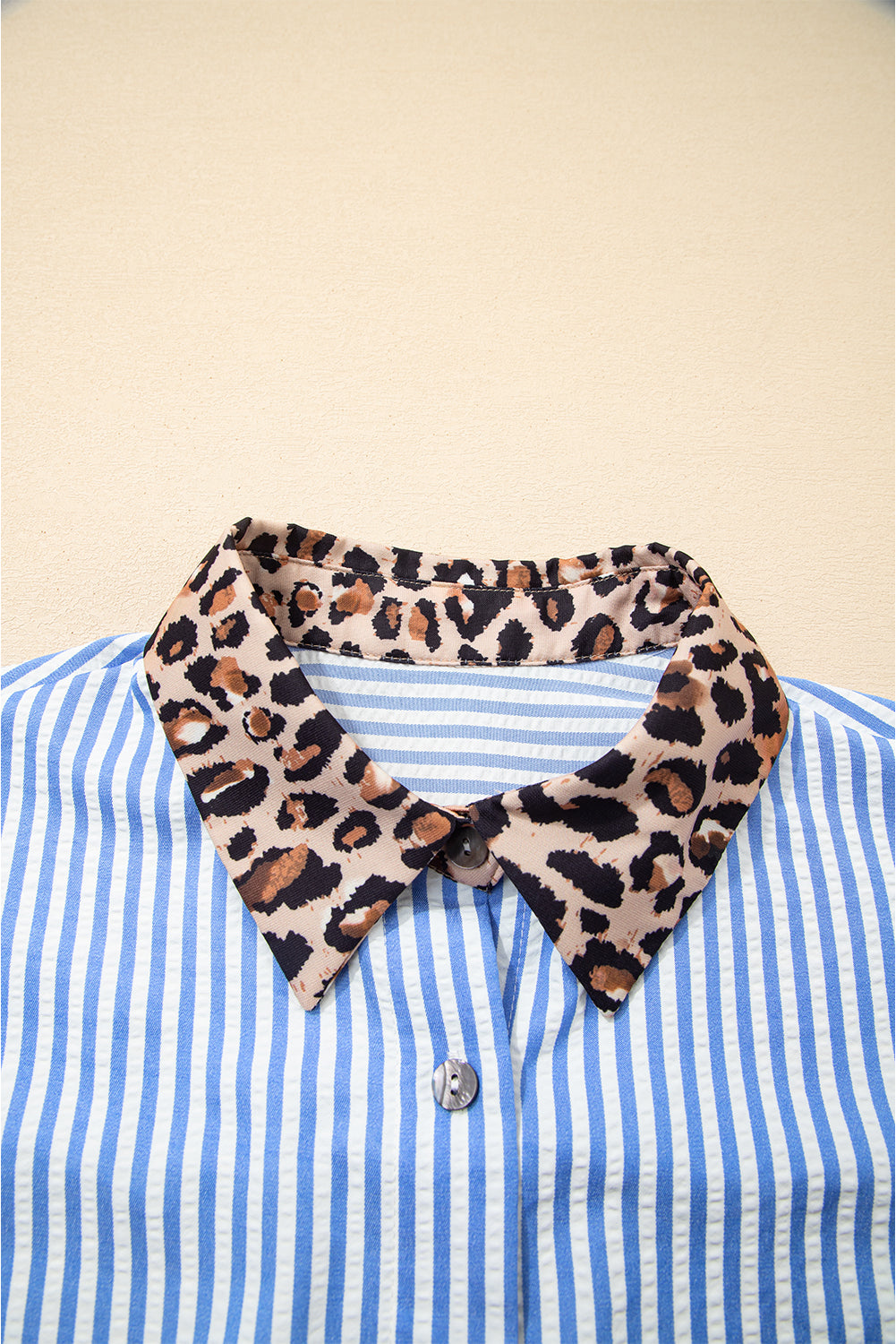 KaleaBoutique Stylish Striped Leopard Print Patchwork Button Up Womens Shirt - KaleaBoutique.com
