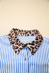 KaleaBoutique Stylish Striped Leopard Print Patchwork Button Up Womens Shirt - KaleaBoutique.com