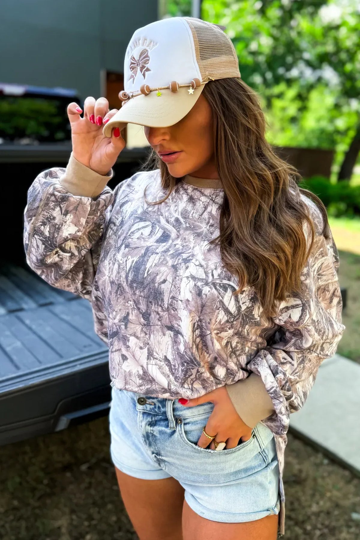 KaleaBoutique Comfortable Abstract Camo Print Colorblock Trim Side Split Tunic Sweatshirt - KaleaBoutique.com