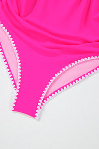 KaleaBoutique Stylish Ric Rac Trim Contrasted Patchwork Cutout One Piece Swimsuit - KaleaBoutique.com