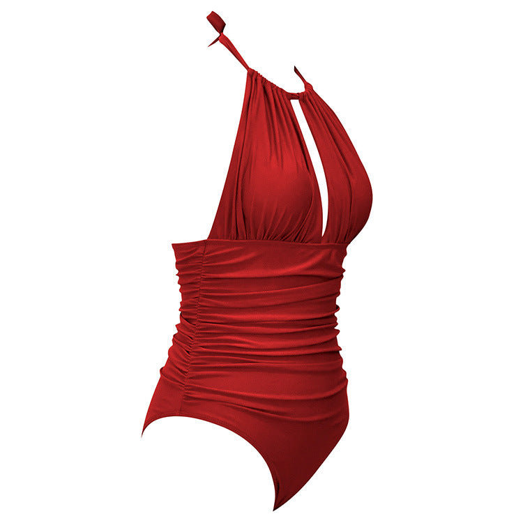 Women Ruched Halter Keyhole One-Piece Swimsuit - KaleaBoutique.com