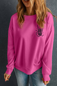 Bonbon Skeleton Hand Graphic Halloween Sweatshirt - KaleaBoutique.com