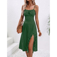 New Polka Dot Print Suspender Dress Summer Sexy Split Long Dresses For Womens Clothing - KaleaBoutique.com