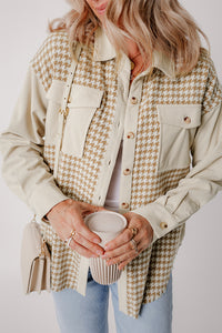 KaleaBoutique Houndstooth Corduroy Patchwork Flap Pocket Shacket - KaleaBoutique.com