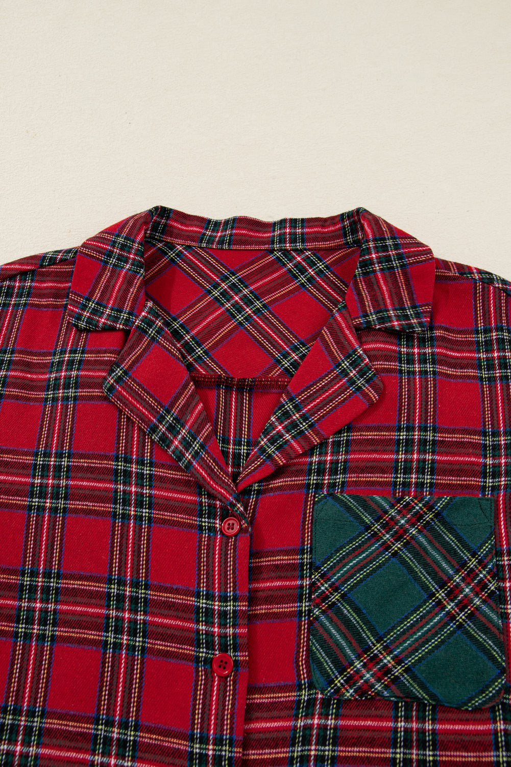 KaleaBoutique Comfortable Dearlovers Plaid Contrast Patched Christmas Holiday Long Sleeve Shirt and Short 2pcs Pajama Set - KaleaBoutique.com
