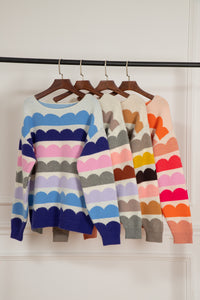 KaleaBoutique Stylish Wave Striped Balloon Sleeve Drop Shoulder Sweater - KaleaBoutique.com