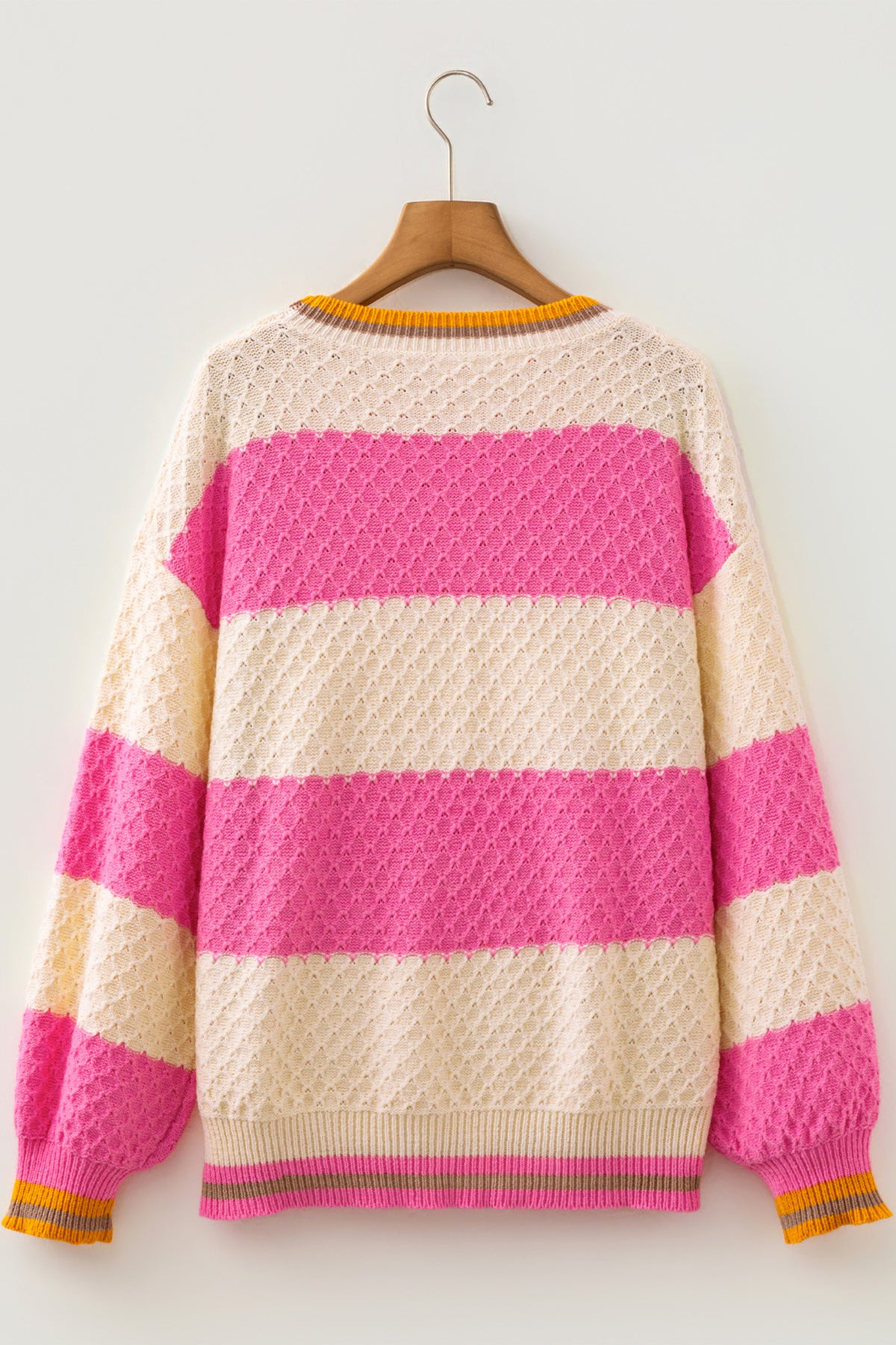 Striped Colorblock Texture Drop Shoulder Sweater - KaleaBoutique.com