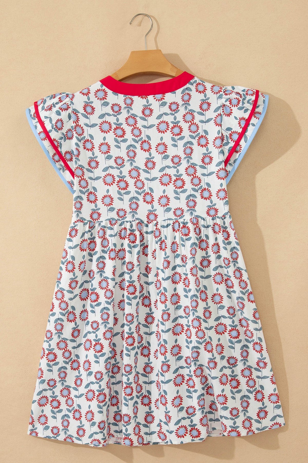KaleaBoutique Stylish Floral Print Contrast Trim Flutter Sleeve Mini Dress - KaleaBoutique.com