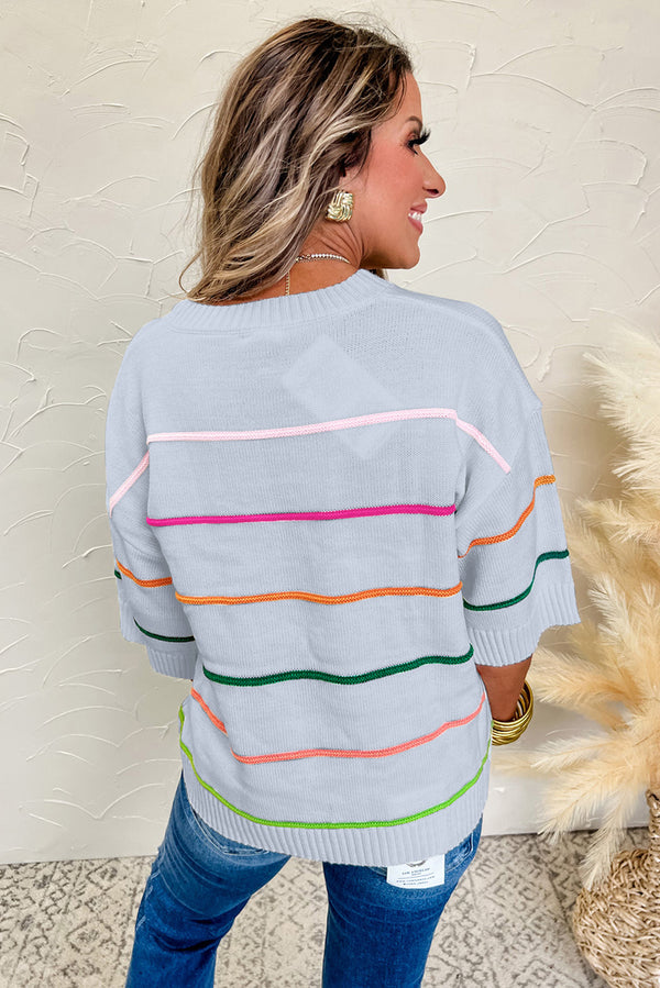 KaleaBoutique Comfortable Colorblock Striped Half Sleeve Drop Shoulder Sweater - KaleaBoutique.com