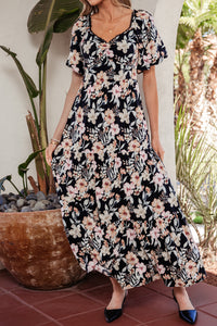 KaleaBoutique Comfortable Short Sleeve Smocked Detail High Waist Floral Maxi Dress - KaleaBoutique.com