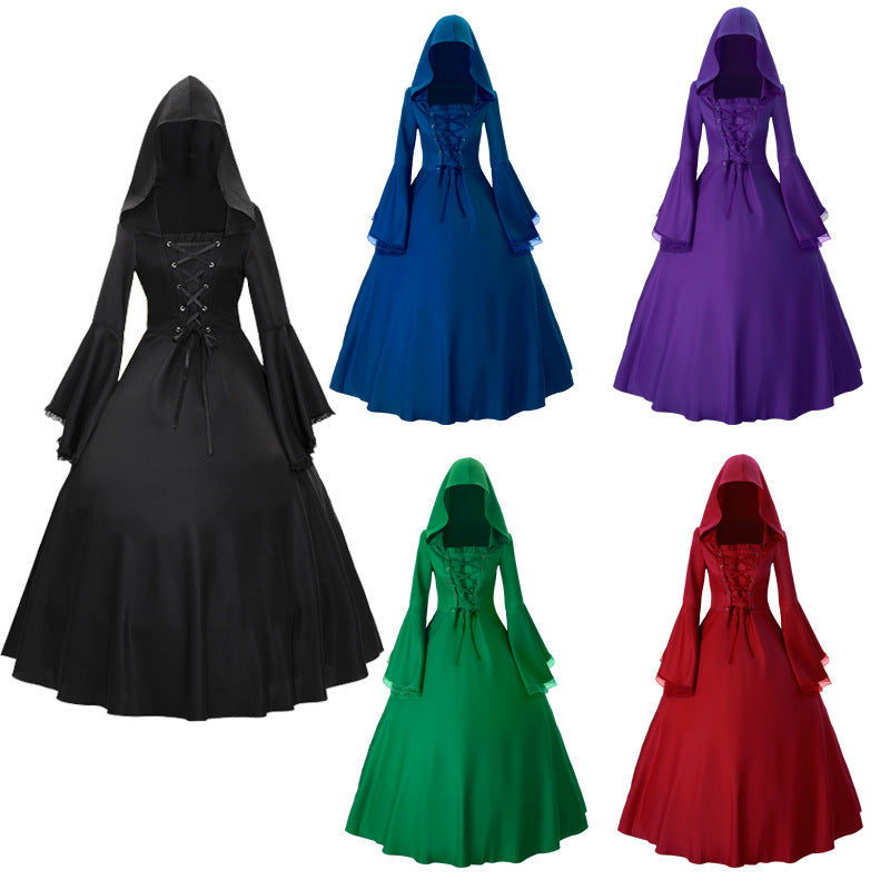 Halloween Medieval Retro Gothic Plus Size Trumpet Sleeve Stage Party Dress - KaleaBoutique.com