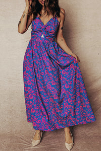 KaleaBoutique Stylish Floral Print Twisted V Neck Tied Backless Maxi Dress - KaleaBoutique.com