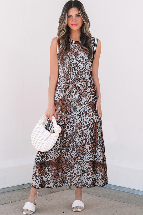 KaleaBoutique Stylish Beautiful Leopard Checkered Double Printed Reversible Sleeveless Long Dress - KaleaBoutique.com