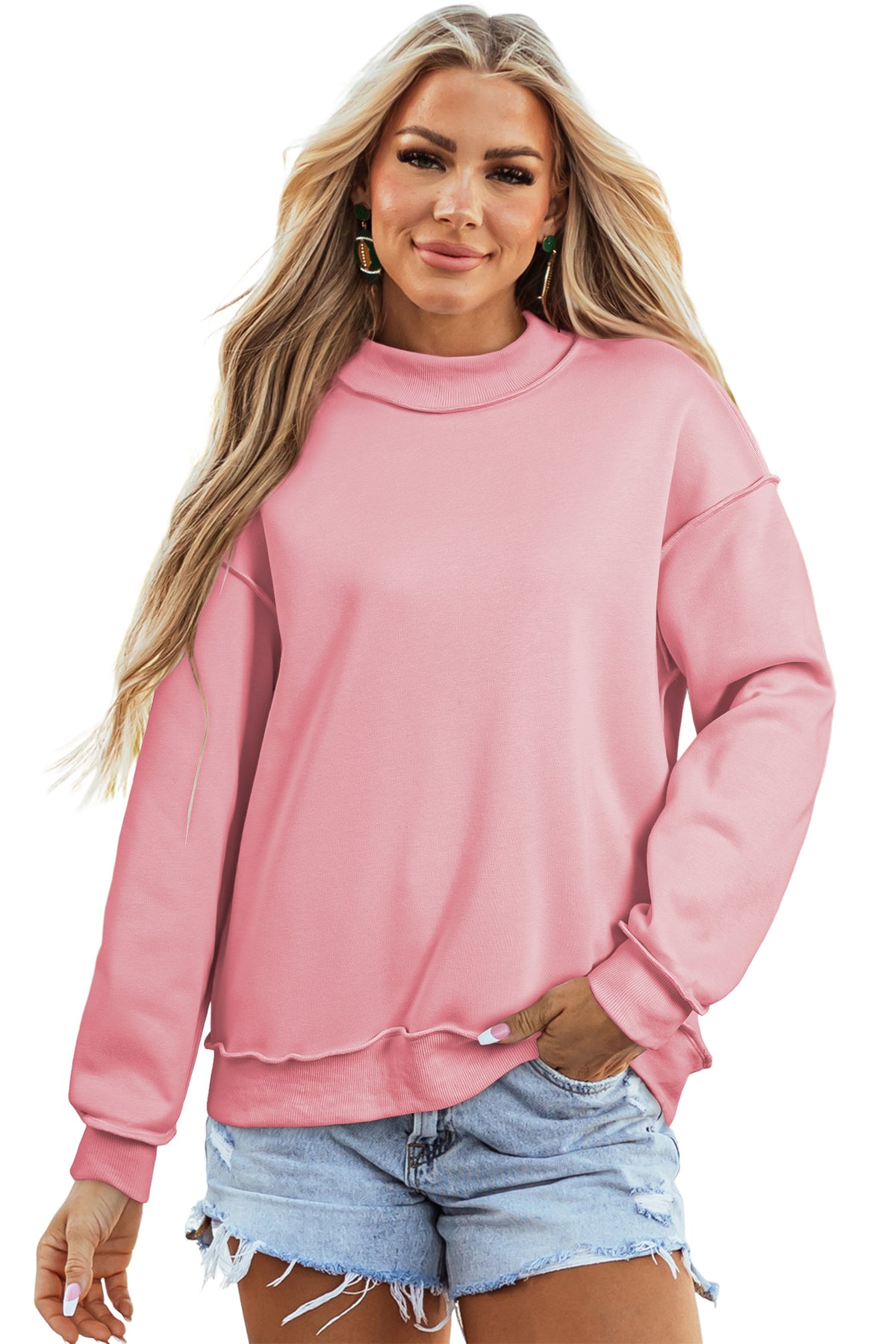 KaleaBoutique Comfortable Oversize Drop Shoulder Reversible Mock Neck Sweatshirt - KaleaBoutique.com