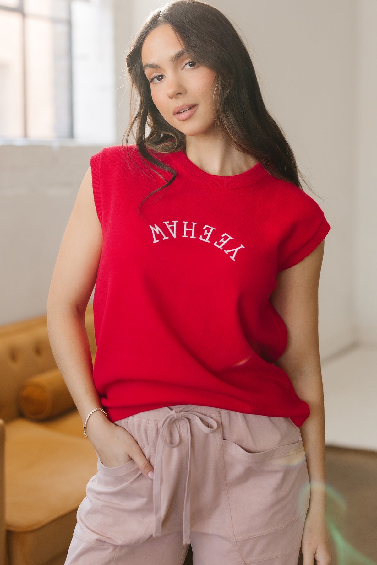 KaleaBoutique Stylish YEEHAW Embroidered Letter Loose Short Sleeve Sweater - KaleaBoutique.com