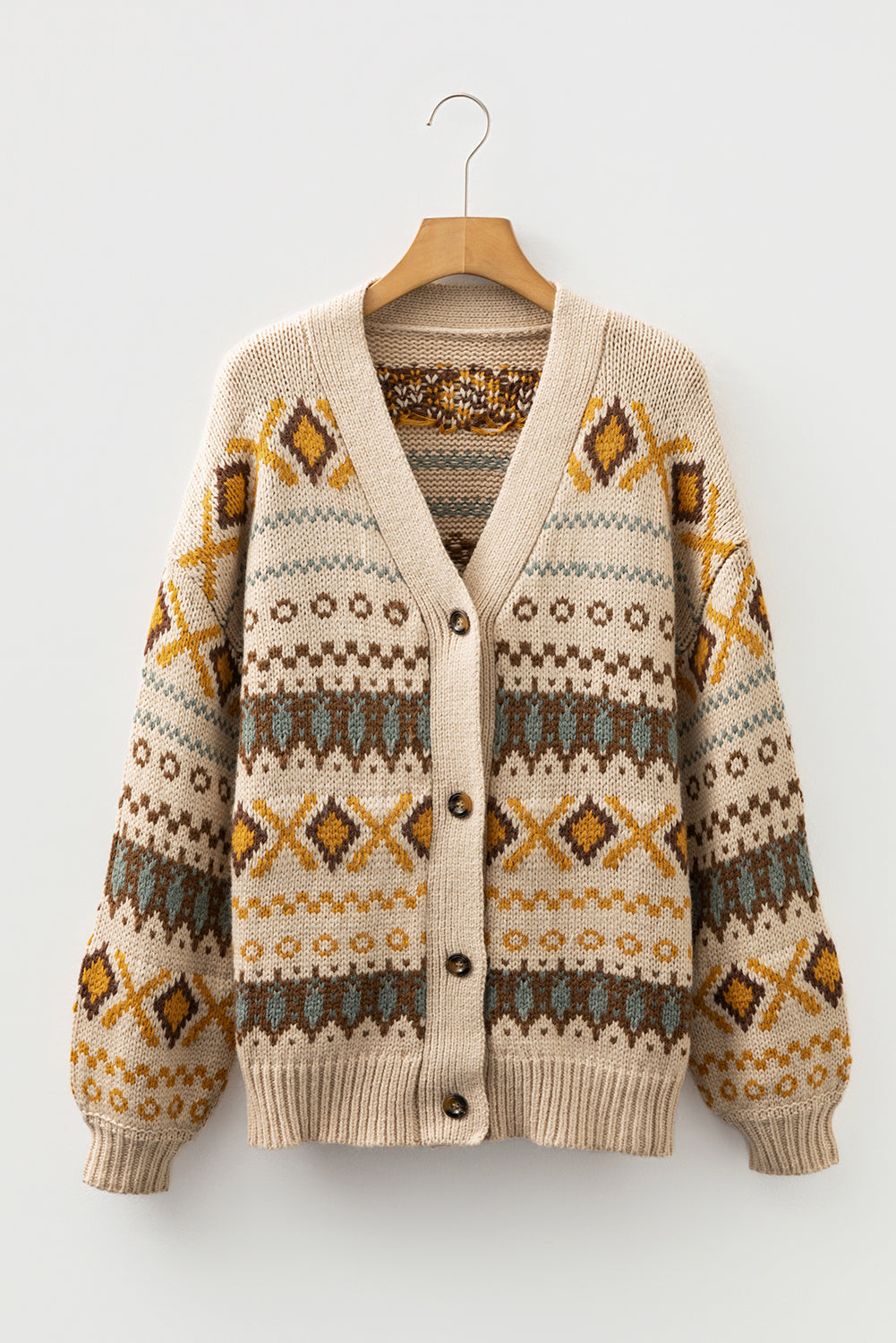 KaleaBoutique Stylish Western Pattern Knitted Button V Neck Cardigan Sweater - KaleaBoutique.com