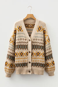 KaleaBoutique Stylish Western Pattern Knitted Button V Neck Cardigan Sweater - KaleaBoutique.com