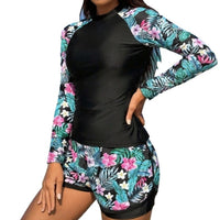 Women's Tropical Floral Long-Sleeve Swim Set with Shorts - KaleaBoutique.com