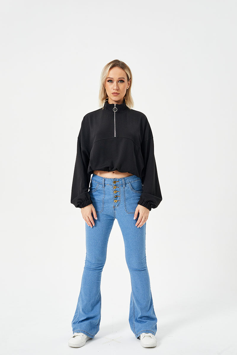 Women's Cropped Half-Zip Loose Fit Pullover Sweatshirt - KaleaBoutique.com