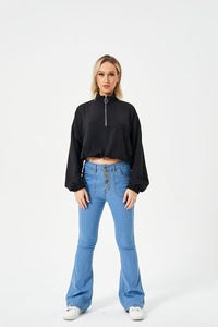 Women's Cropped Half-Zip Loose Fit Pullover Sweatshirt - KaleaBoutique.com