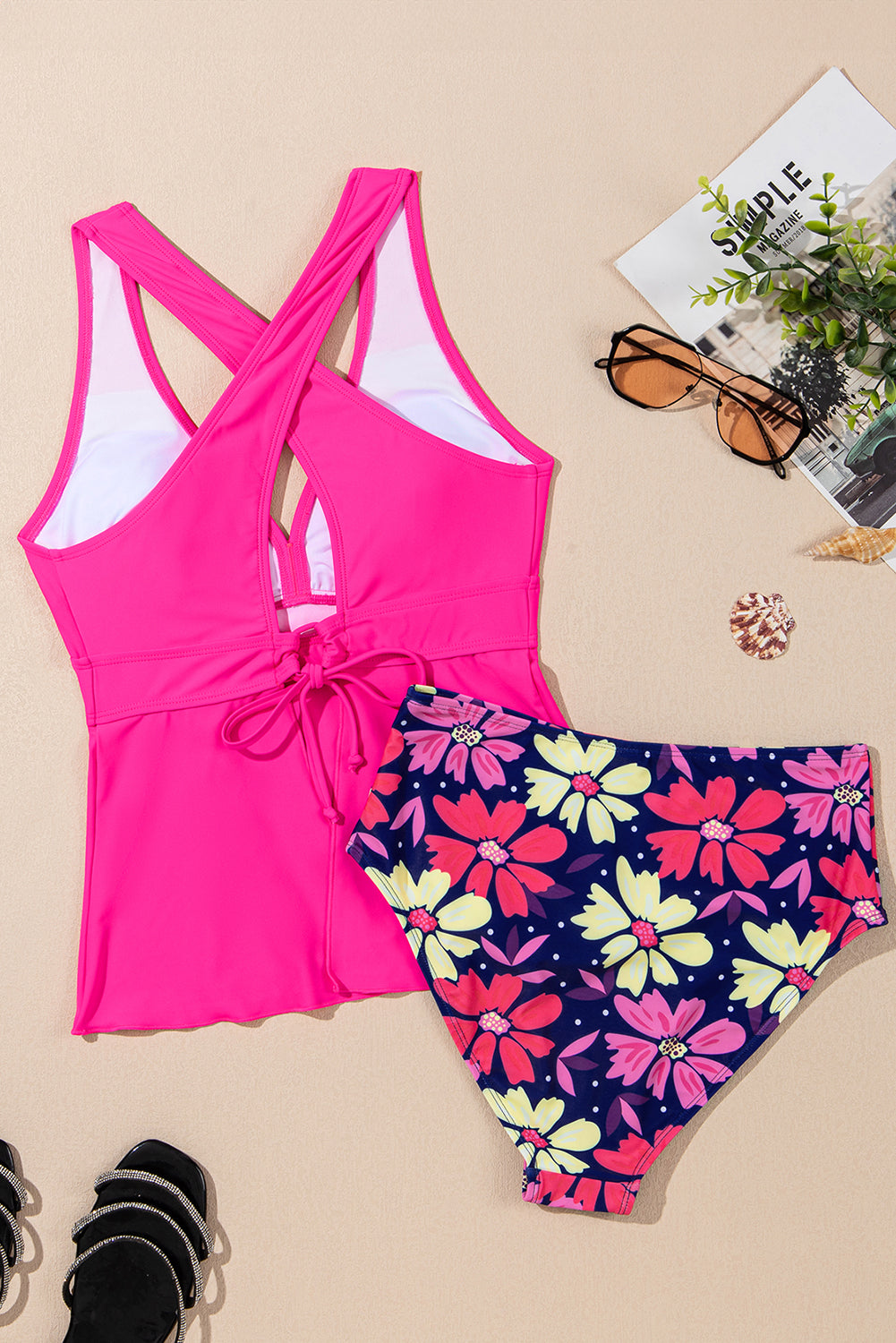 KaleaBoutique Stylish V Neck Ruffled Hem Floral Bottom Tankini 2 Piece Set - KaleaBoutique.com