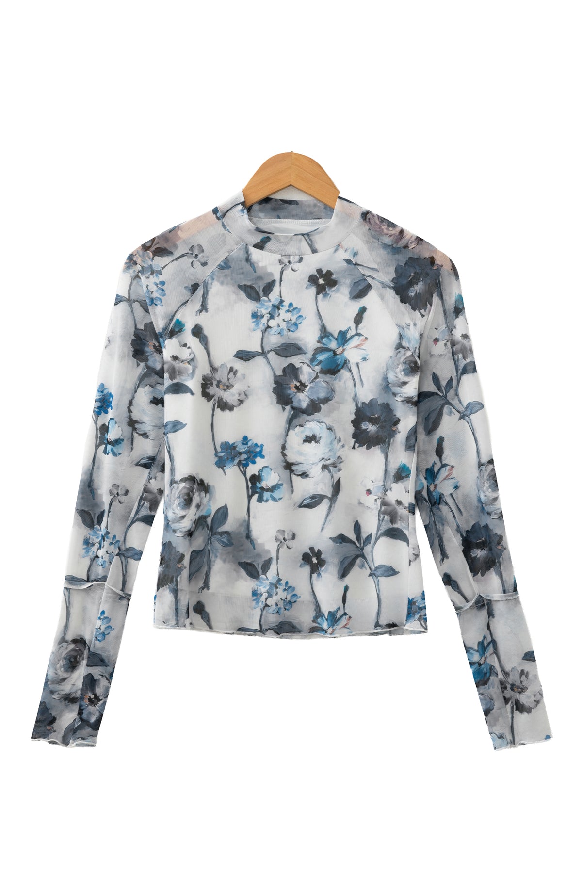 KaleaBoutique Stylish Floral Mesh High Neck Long Sleeve Sheath Top - KaleaBoutique.com