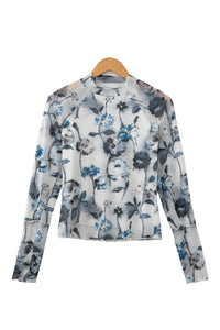 KaleaBoutique Stylish Floral Mesh High Neck Long Sleeve Sheath Top - KaleaBoutique.com