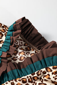KaleaBoutique Stylish Leopard Print Contrast Frilled Trim Button Down V Neck Shirt - KaleaBoutique.com