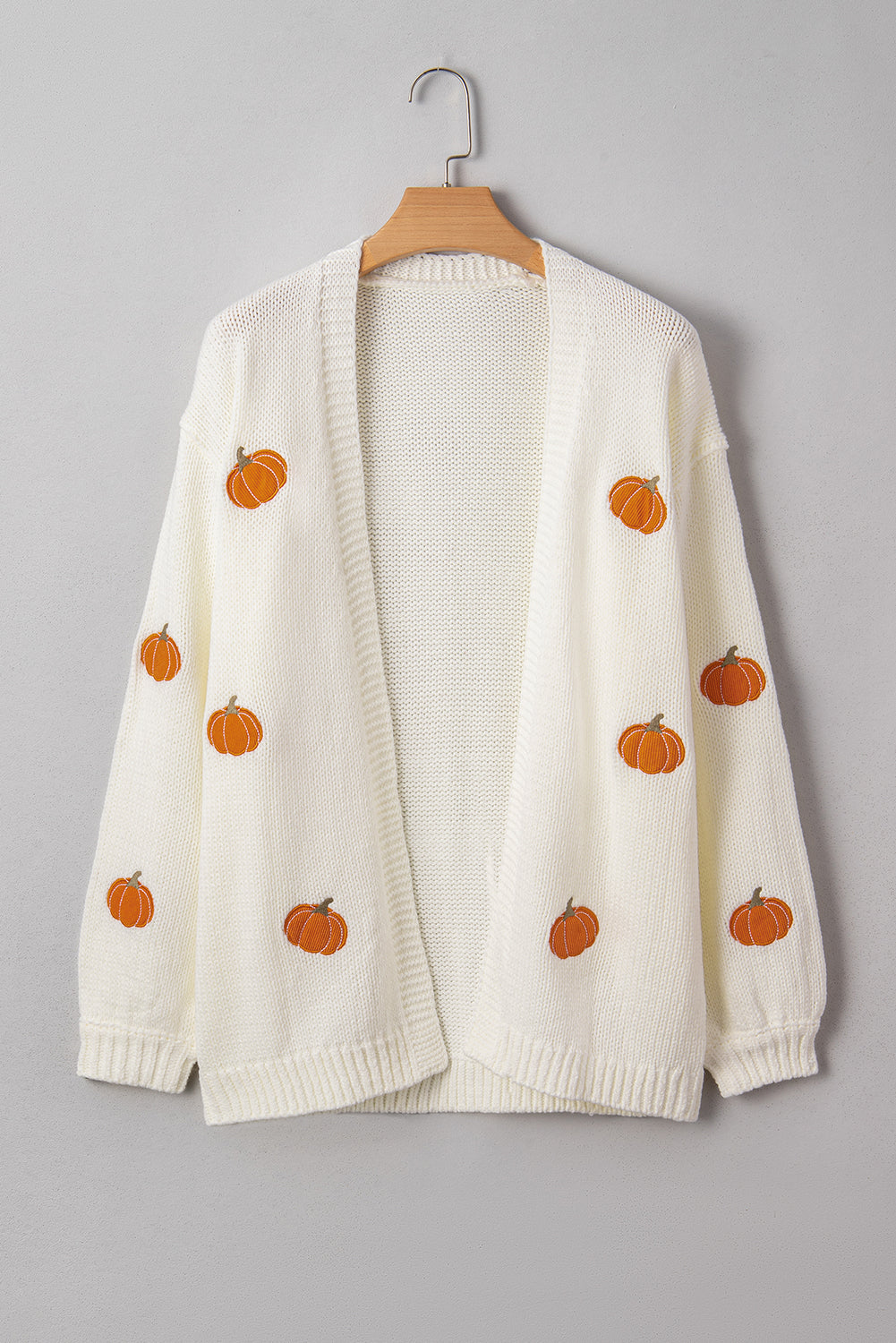 KaleaBoutique Comfortable Pumpkin Print Open Front Drop Shoulder Midi Cardigan - KaleaBoutique.com