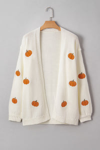 KaleaBoutique Comfortable Pumpkin Print Open Front Drop Shoulder Midi Cardigan - KaleaBoutique.com