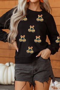 Black Sequin Pumpkin Halloween Sweatshirt - KaleaBoutique.com