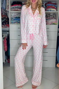 KaleaBoutique Stylish Bow Print Long Sleeve Shirt and Pants Soft Pajama Set - KaleaBoutique.com