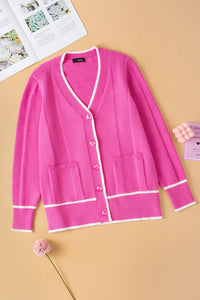 KaleaBoutique Comfortable Color Contrast Side Pockets Button V Neck Cardigan - KaleaBoutique.com