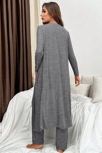 KaleaBoutique Stylish 3 Pcs V Neck T Shirt Ribbon Knot Pants Open Duster 3pcs Lounge Set - KaleaBoutique.com