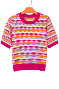 KaleaBoutique Stylish Abstract Striped Knit Short Sleeve Sweater - KaleaBoutique.com