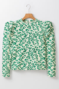 Leopard Print Mock Neck Puff Sleeve Top - KaleaBoutique.com