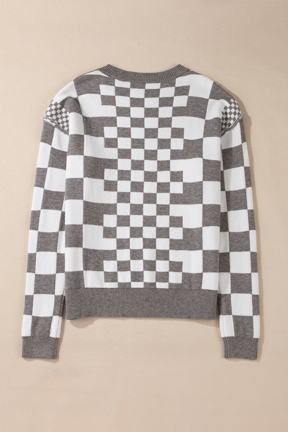 KaleaBoutique Checkered Print Drop Shoulder Round Neck Sweater - KaleaBoutique.com