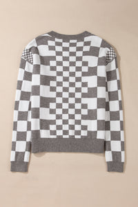 KaleaBoutique Checkered Print Drop Shoulder Round Neck Sweater - KaleaBoutique.com