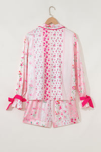 KaleaBoutique Comfortable Mixed Floral Print Contrast Piping Trim Satin Tie 2pcs Pajama Set - KaleaBoutique.com