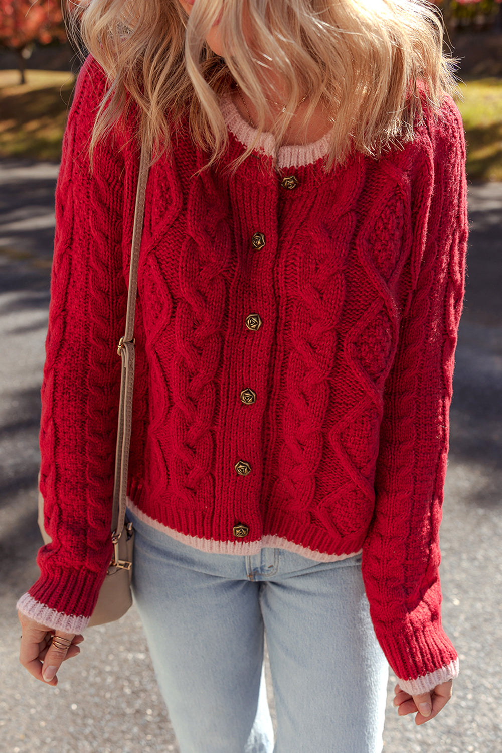 KaleaBoutique Comfortable Color Contrast Edge Cable Knit Buttoned Cardigan - KaleaBoutique.com
