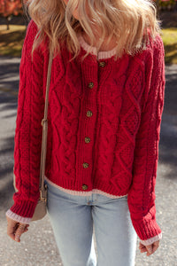 KaleaBoutique Comfortable Color Contrast Edge Cable Knit Buttoned Cardigan - KaleaBoutique.com