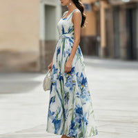Casual Beach Vacation Boat-neck Sleeveless Printed Dress - KaleaBoutique.com
