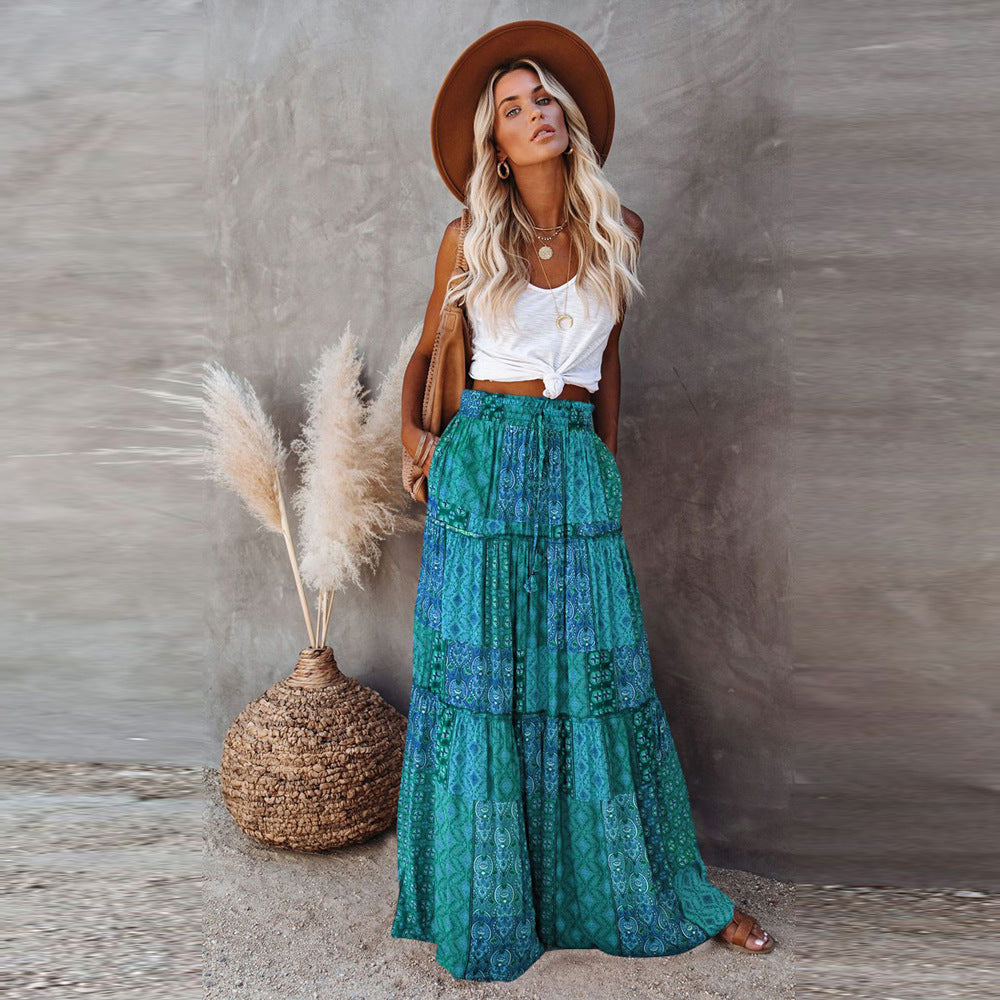 Women's Boho High-Waist Tiered Print Maxi Skirt - KaleaBoutique.com
