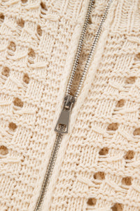 KaleaBoutique Stylish Hollowed Pattern Knit Zip Up Drop Shoulder Sweater Cardigan - KaleaBoutique.com