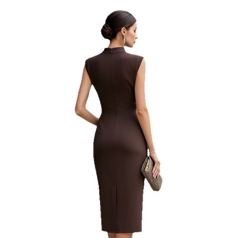 Women's High-Neck Sleeveless Ruched Sheath Dress - KaleaBoutique.com