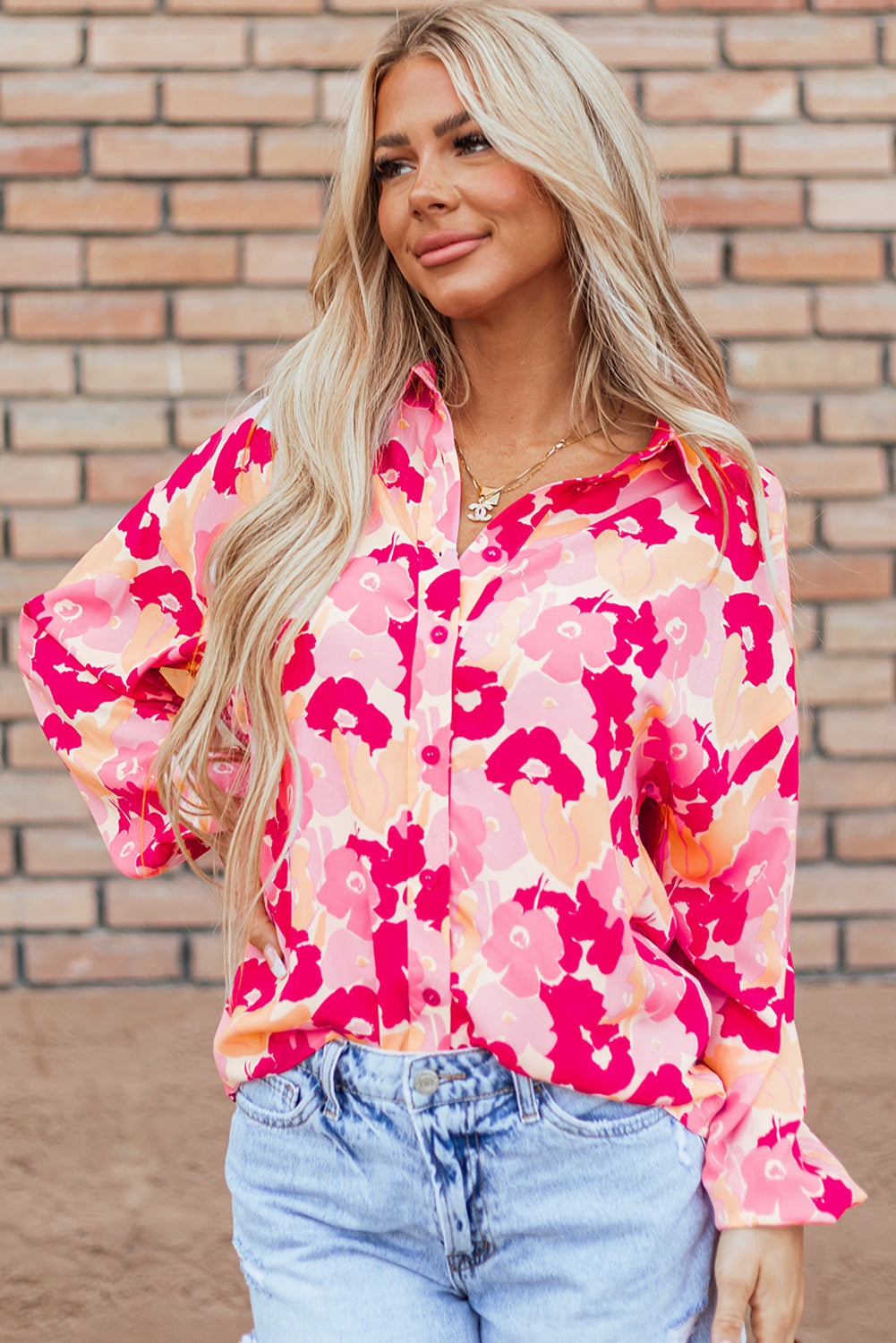 KaleaBoutique Blooming Floral Print Puff Sleeve Buttoned Shirt - KaleaBoutique.com