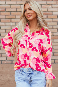 KaleaBoutique Blooming Floral Print Puff Sleeve Buttoned Shirt - KaleaBoutique.com