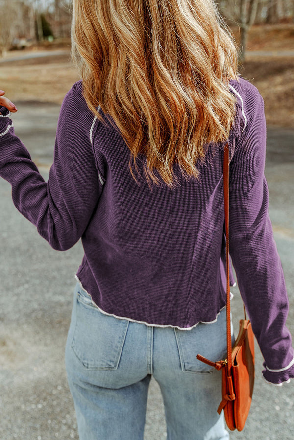 KaleaBoutique Stylish Textured Round Neck Long Sleeve Top - KaleaBoutique.com