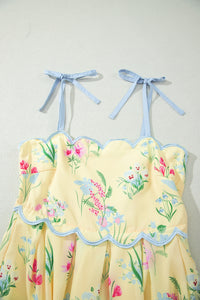 KaleaBoutique Stylish Floral Print Contrast Trim Self-tie Straps High Waist Midi Dress - KaleaBoutique.com