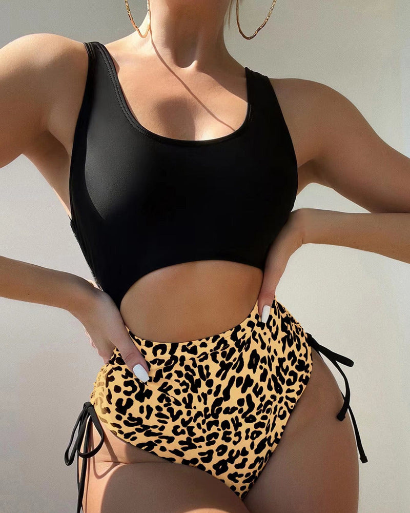 Women's Leopard Print Side-Tie High-Waist One-Piece Swimsuit - KaleaBoutique.com